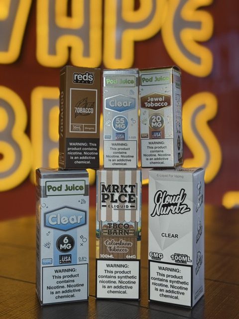 Bottles of vape juice on display